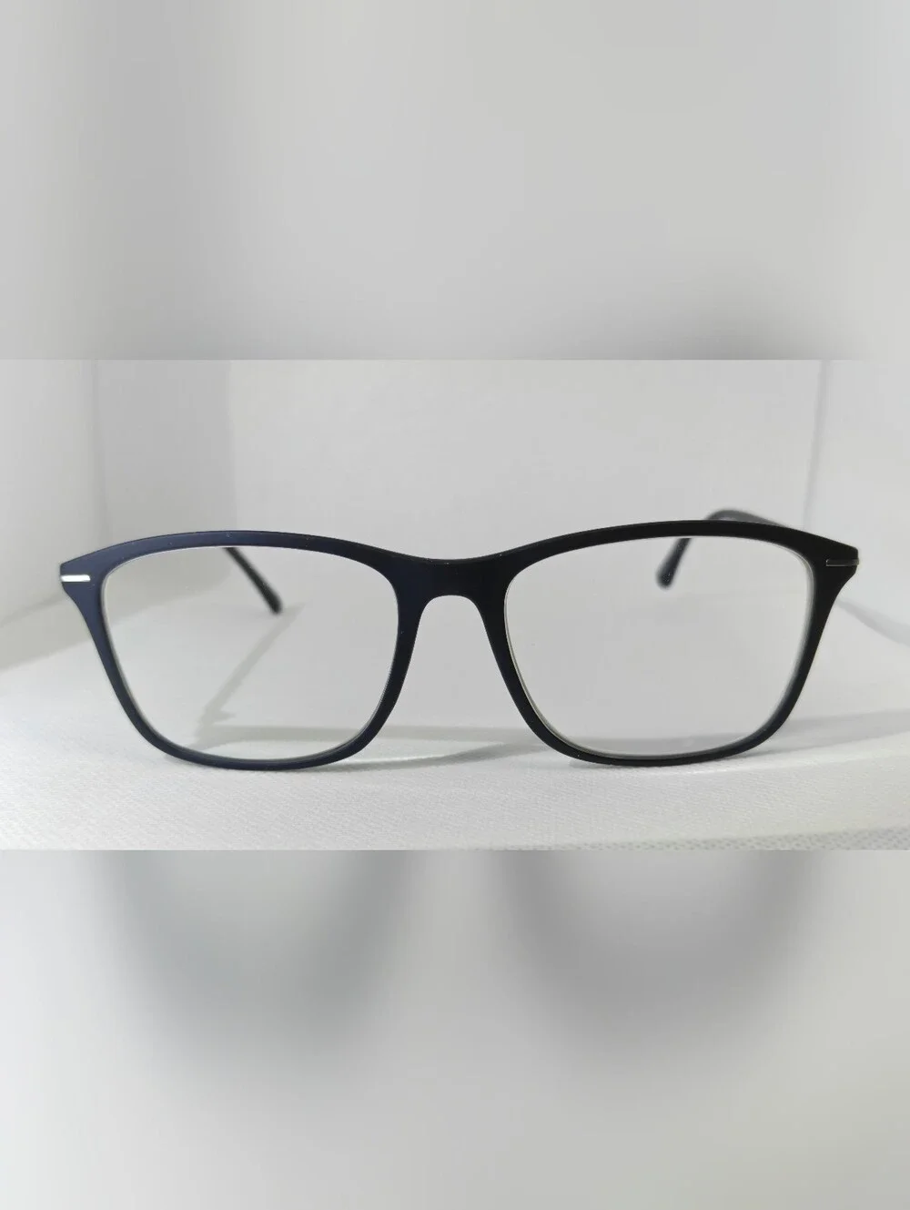 Thursday. Dark Navy Rectangular Eyeglass Frames. Rounded Edges